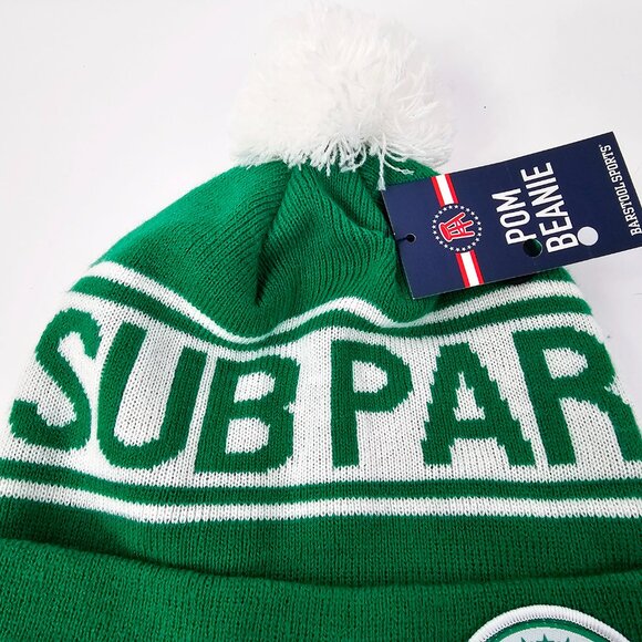 Barstool Sports Men's Green Sub Par Acrylic Knit Pom Golf Beanie NWT - Picture 2 of 8